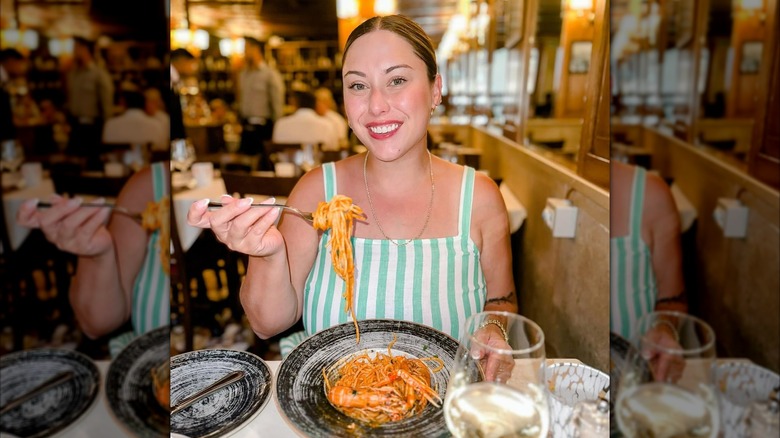 Alaina Scott eating pasta