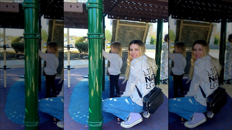 Ermma Roberts with her son Rhodes at a park