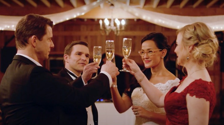 "Signed, Sealed, Delivered" characters doing a toast
