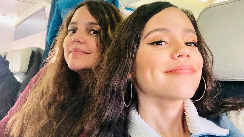 Jenna Ortega taking a selfie on a plane with her sister Natalie Ortega