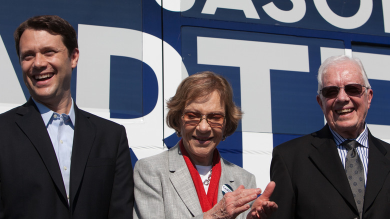 Jason Carter, Rosalynn Carter, and Jimmy Carter at a campaign event for Jason