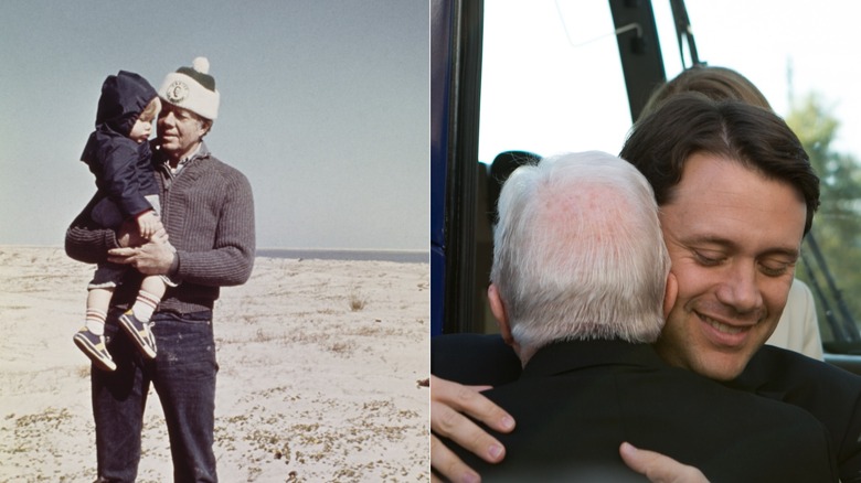 Jimmy Carter holding Jason Carter as a toddler & Jason Carter hugging Jimmy Carter