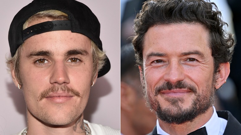 Split image of Justin Bieber and Orlando Bloom