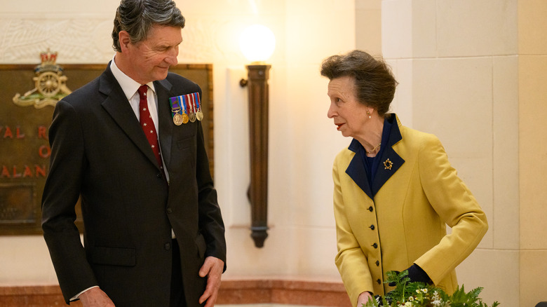 Princess Anne and Timothy Laurence looking at each other