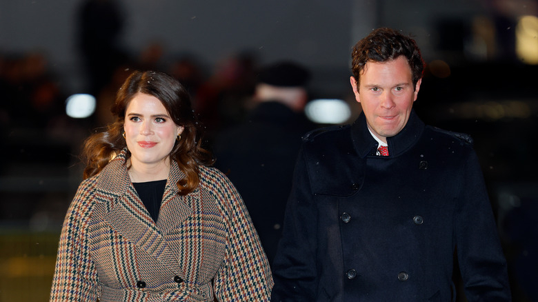 Princess Eugenie and Jack Brooksbank walking outside