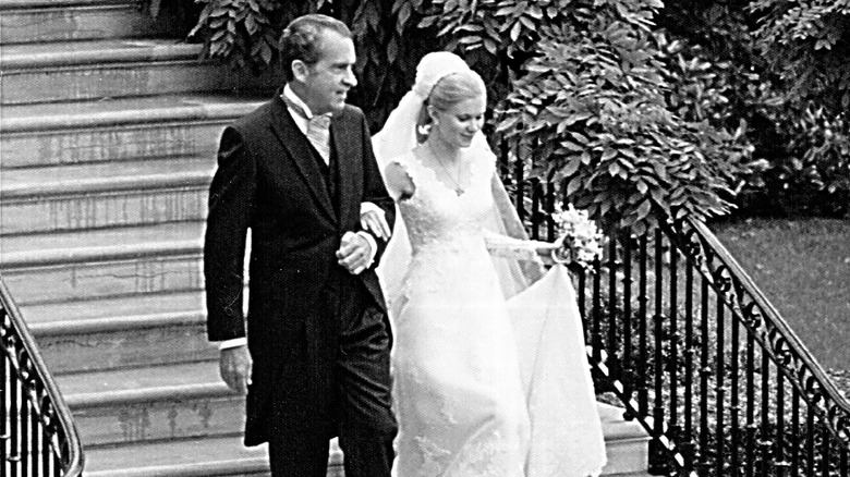 Richard Nixon walking daughter at White House wedding