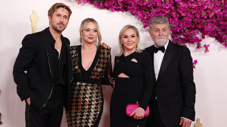 Ryan Gosling at the 2024 Oscars with his sister, mom, and stepdad