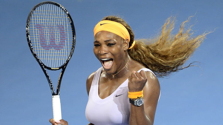 Serena Williams celebrates on the tennis court