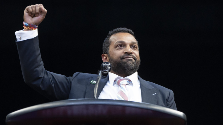 Former Chief of Staff to the U.S. Secretary of Defense Kash Patel speaks during a campaign rally for U.S. Republican presidential nominee, former President Donald Trump