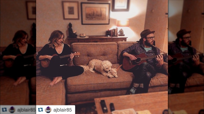 Zibby Allen playing ukulele with her musical partner