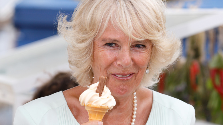 Queen Camilla with an ice cream cone