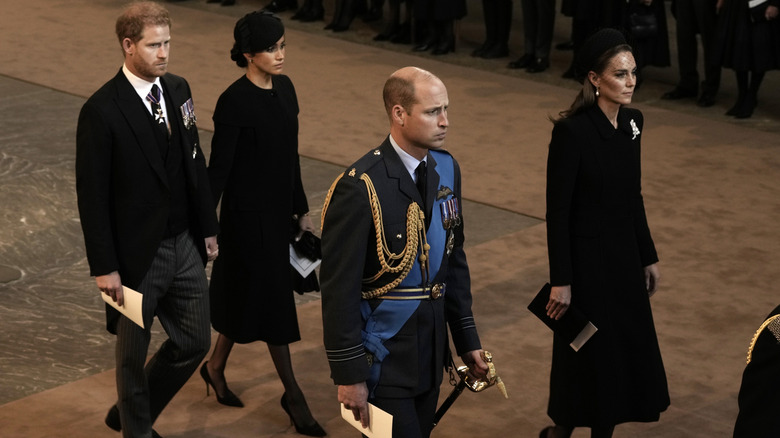 Prince Harry, Prince William, Meghan Markle and Kate Middleton at Queen Elizabeth II's Funeral, 2022