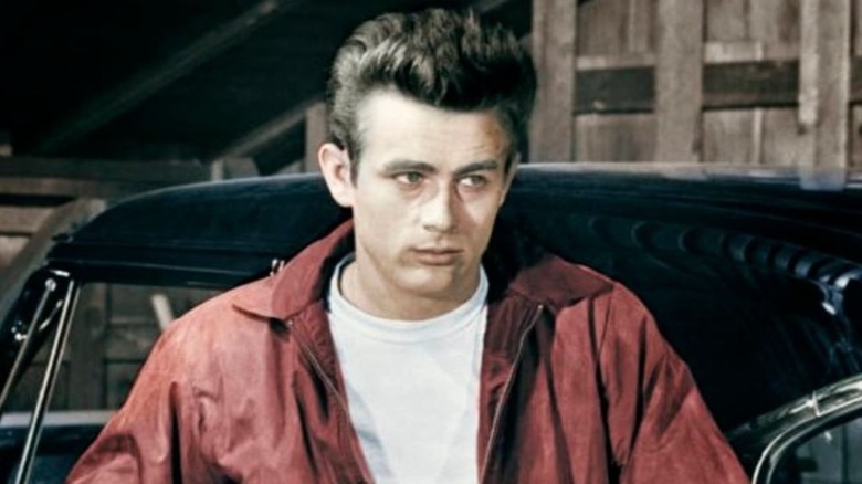 James Dean in red bomber jacket