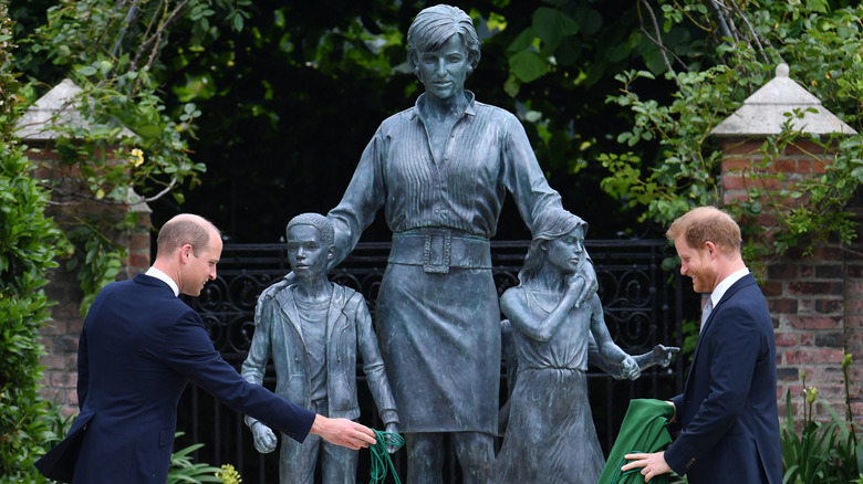 William and Harry at Diana's statue unveiling 