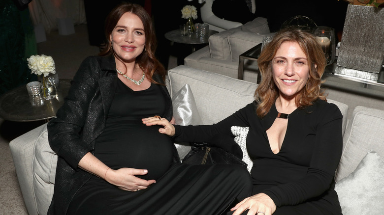 Pregnant Saffron Burrows smiling