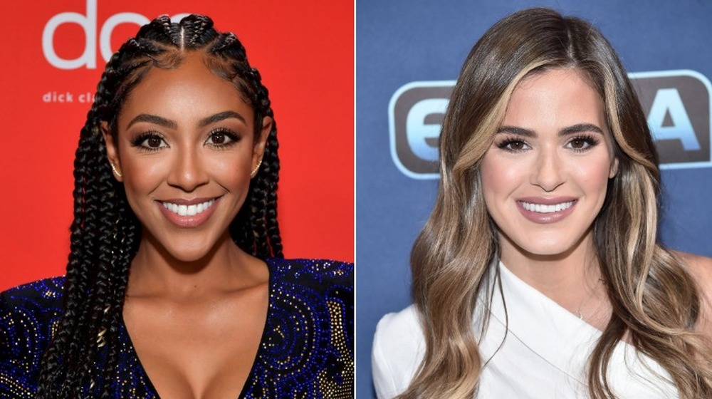 Tayshia Adams and Jojo Fletcher, split image