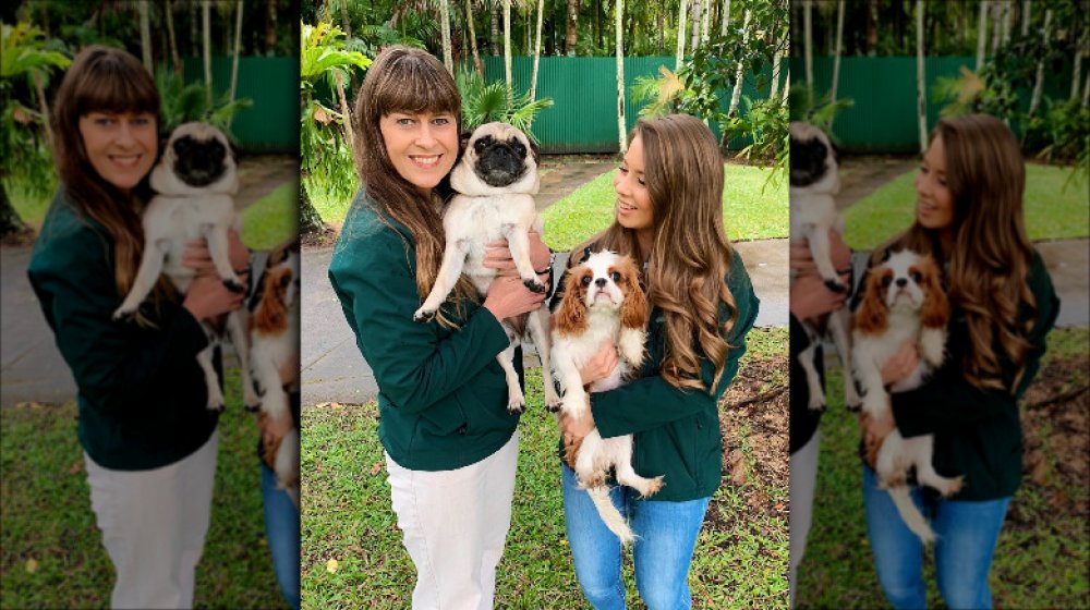 Bindi Irwin, her mother Terri, and their dogs