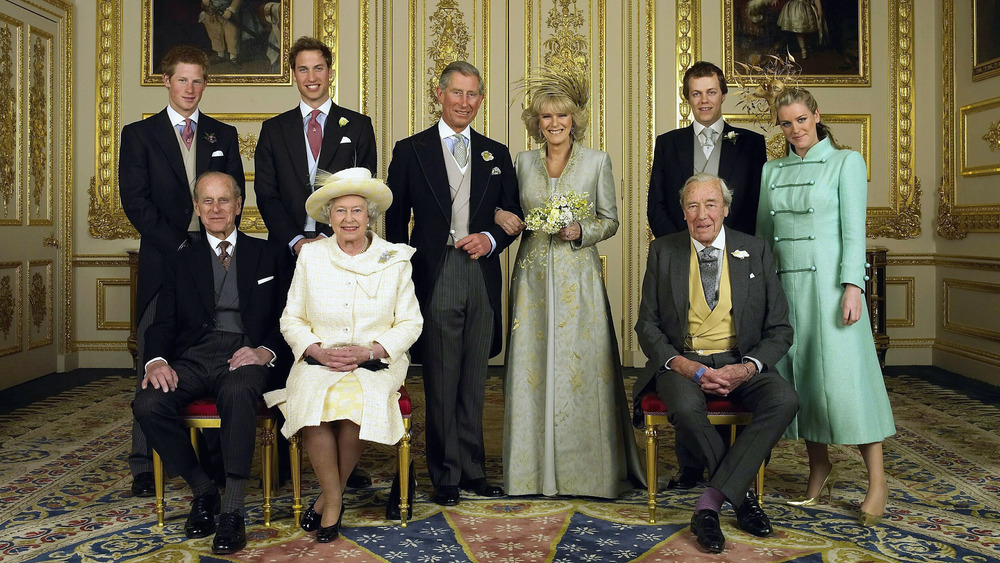 Prince Charles posing with stepchildren and family