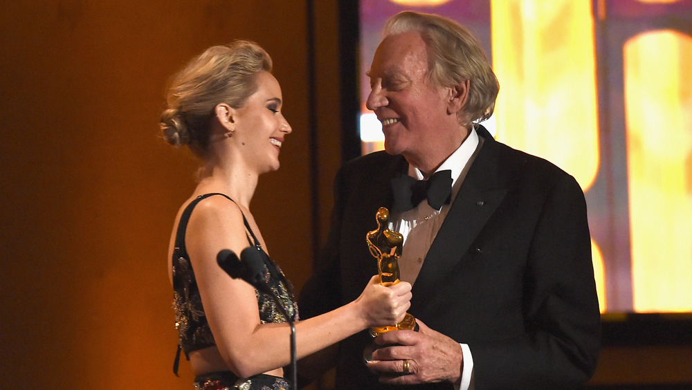 Donald Sutherland and Jennifer Lawrence at the Oscars