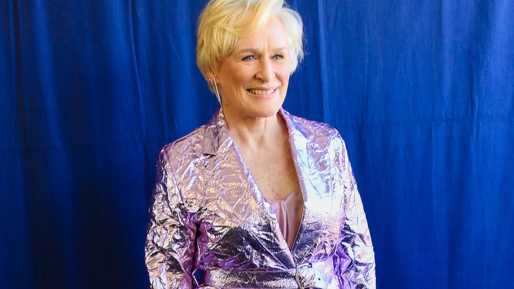 Glenn Close in metallic purple