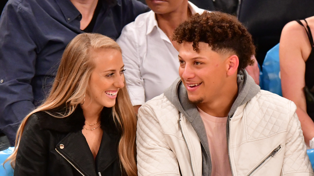 Patrick Mahomes and Brittany Mathews smiling