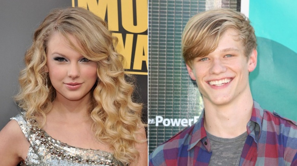 Taylor Swift and Lucas Till, split image