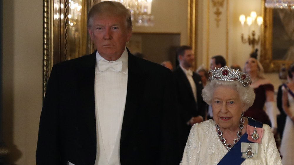 Queen Elizabeth II wearing the royal family's jewelry