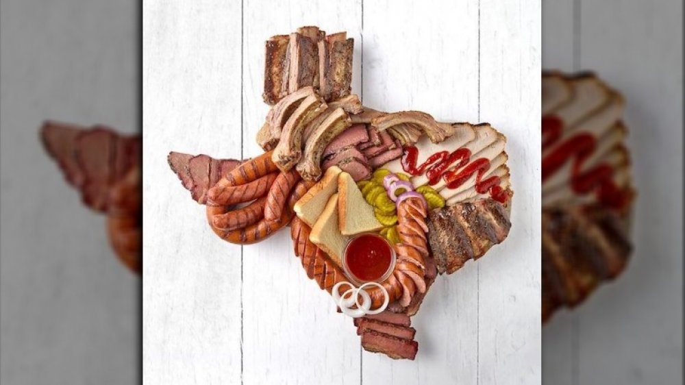 Texas shaped platter of food 