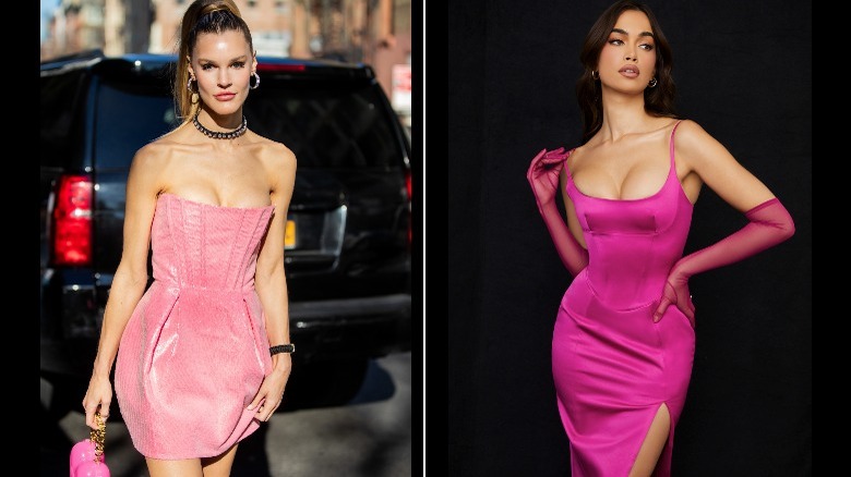 Women wearing pink corset dresses