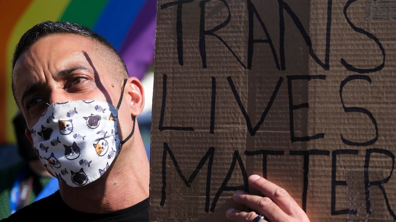 trans lives matter protest sign