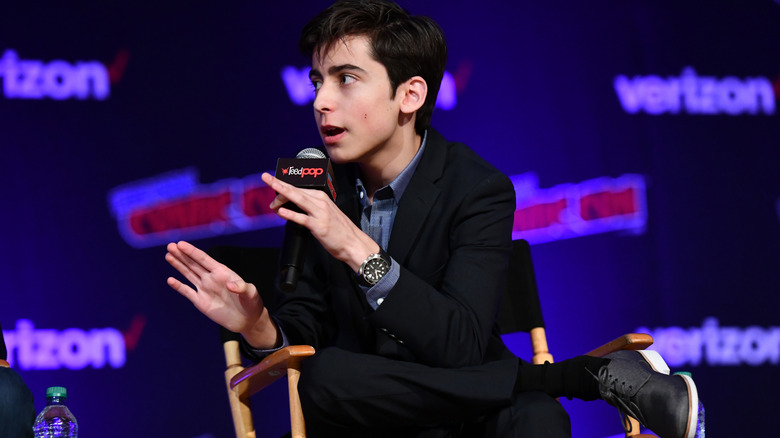 Aidan Gallagher speaking at Umbrella Academy event