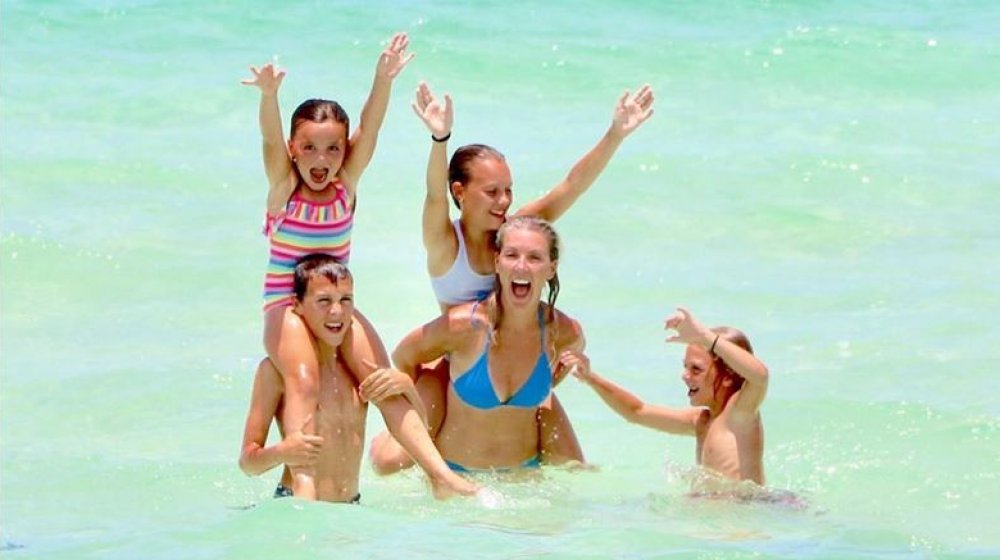 Sarah Baeumler at the Renovation Island resort with her kids