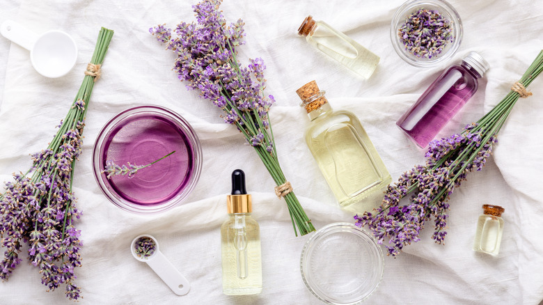 Bottles of oil and lavender