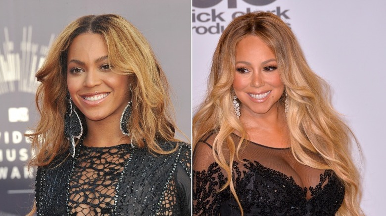 Beyoncé and Mariah Carey smiling 