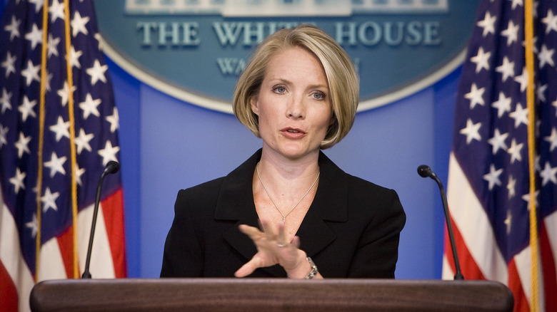 Dana Perino at a briefing 