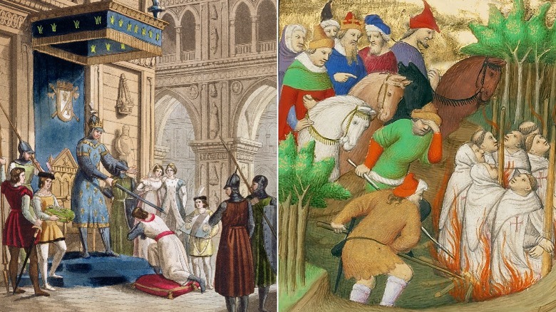 Left: The creating of the Knights of Templar, Right: The Knights of Templar being condemned 