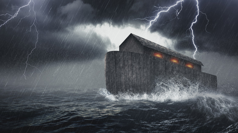 Noah's ark traveling through the flood