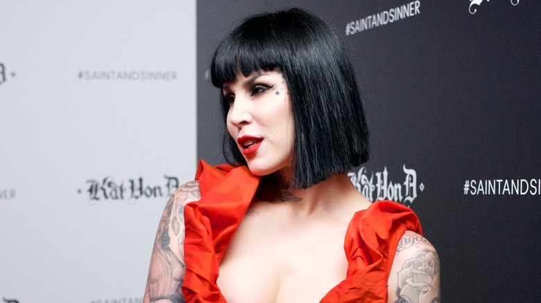 Kat Von D in a red dress