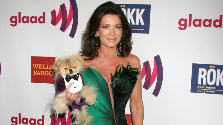 Lisa Vanderpump posing with her dog