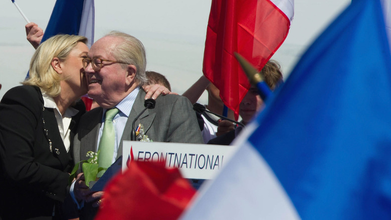 Marine Le Pen kissing her father