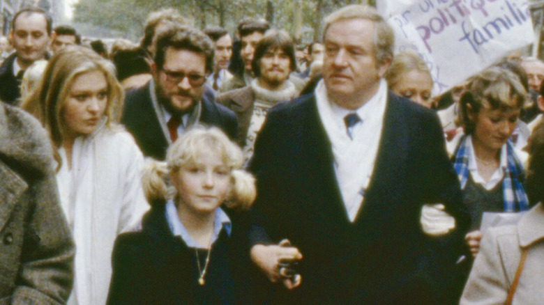 Jean-Marie Le Pen together with his wife Pierrette Lalanne and daughter Marine Le Pen at a rally