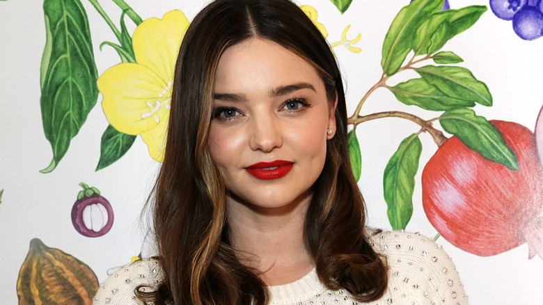 Miranda Kerr with red lipstick