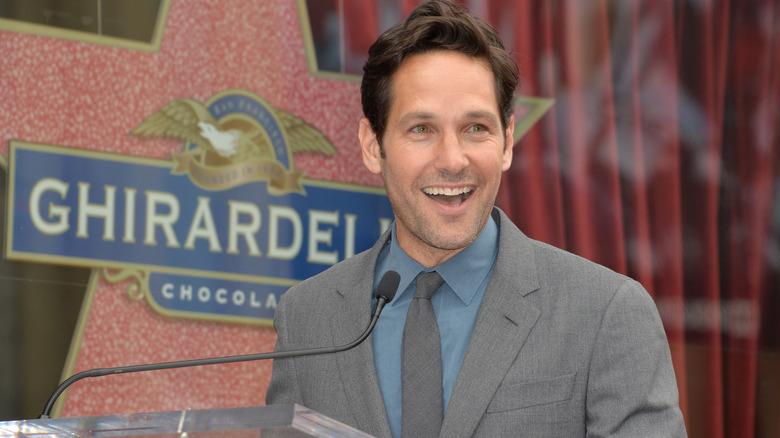 Paul Rudd speaking in a microphone