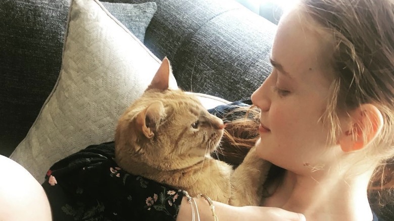 Sadie Sink with her cat