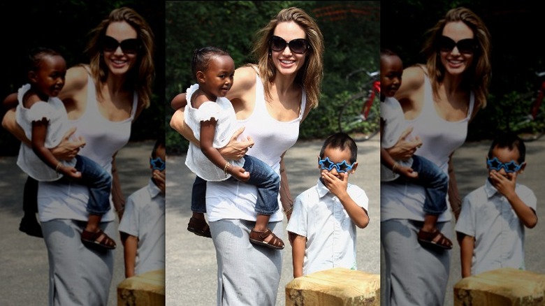 Angelina Jolie with young Zahara and Maddox Jolie-Pitt