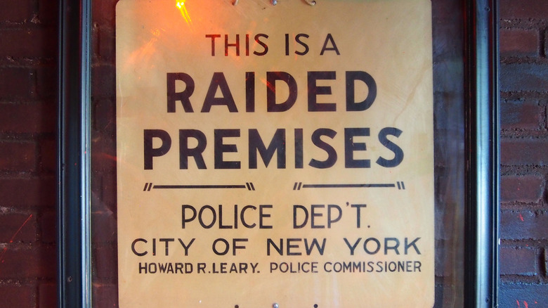 Raided Premises sign at Stonewall Inn