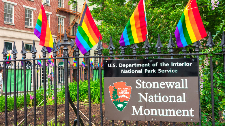 Stonewall National Monument with pride flags