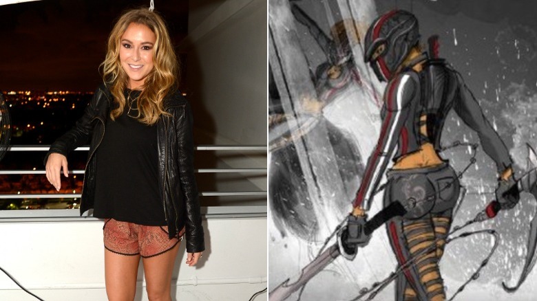 Alexa PenaVega smiling and her comic book character Suicide Layne