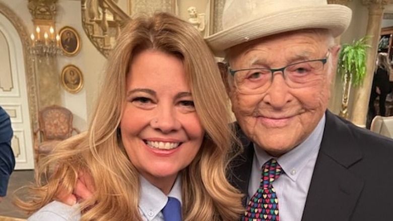 Lisa Whelchel smiling with Norman Lear