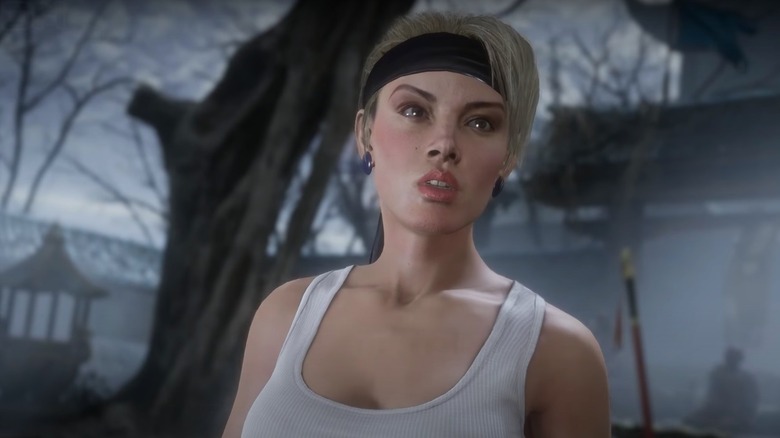 Sonya Blade posing in Mortal Kombat 11